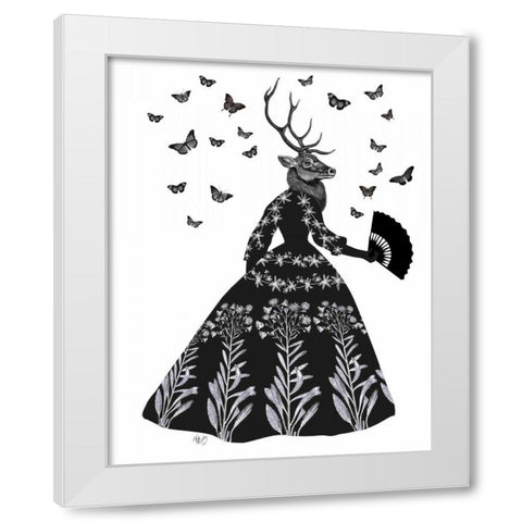Black Deer White Modern Wood Framed Art Print by Fab Funky