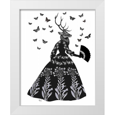 Black Deer White Modern Wood Framed Art Print by Fab Funky