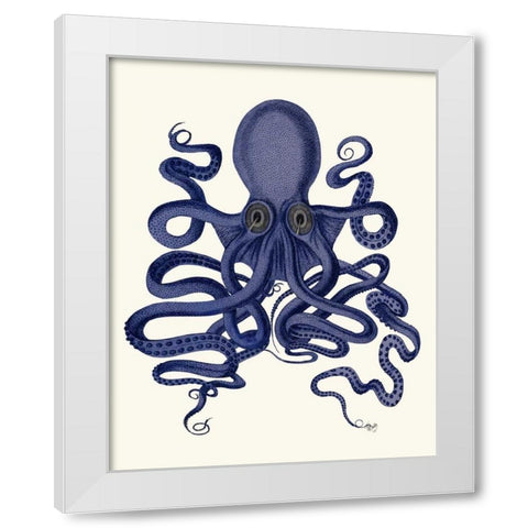 Octopus 9, Blue White Modern Wood Framed Art Print by Fab Funky