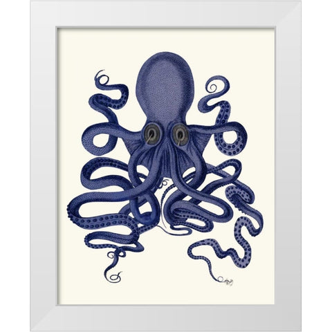 Octopus 9, Blue White Modern Wood Framed Art Print by Fab Funky