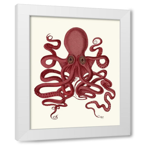 Octopus 9, Red White Modern Wood Framed Art Print by Fab Funky