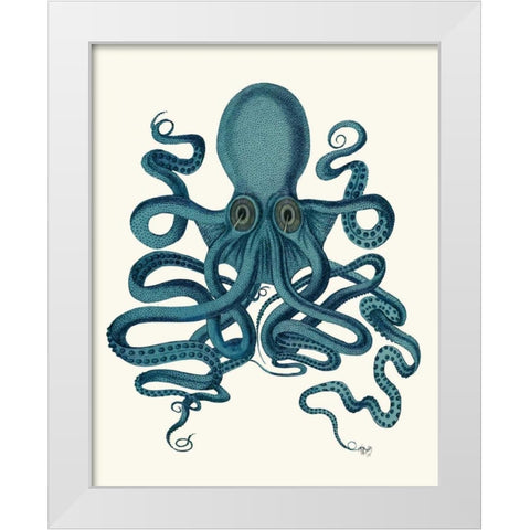 Octopus 9, Teal White Modern Wood Framed Art Print by Fab Funky