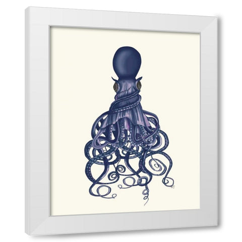 Octopus, Twisted Blue White Modern Wood Framed Art Print by Fab Funky