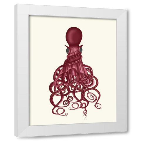 Octopus, Twisted Red White Modern Wood Framed Art Print by Fab Funky