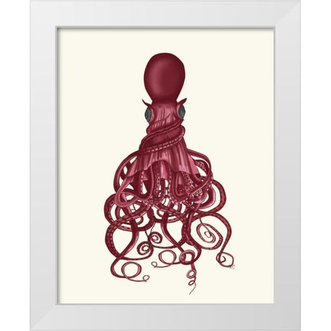 Octopus, Twisted Red White Modern Wood Framed Art Print by Fab Funky
