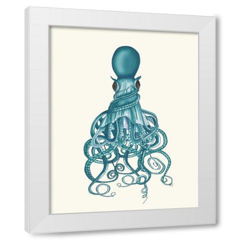 Octopus, Twisted Teal White Modern Wood Framed Art Print by Fab Funky