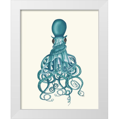 Octopus, Twisted Teal White Modern Wood Framed Art Print by Fab Funky