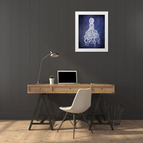 Octopus, Twisted White on Blue White Modern Wood Framed Art Print by Fab Funky
