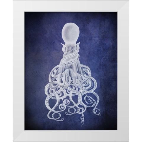 Octopus, Twisted White on Blue White Modern Wood Framed Art Print by Fab Funky