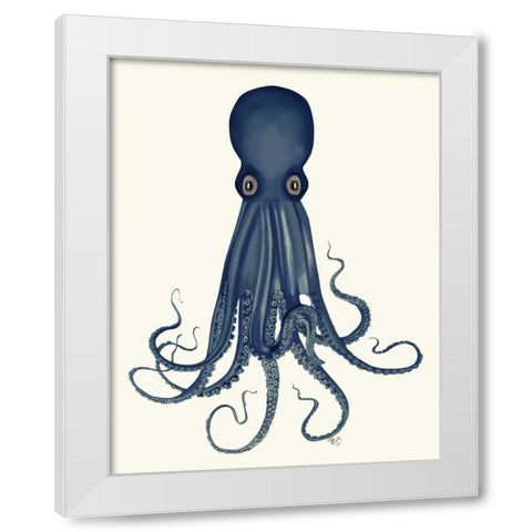 Octopus 8, Blue White Modern Wood Framed Art Print by Fab Funky
