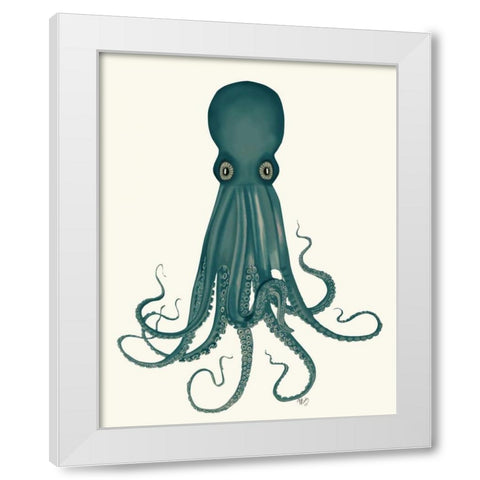 Octopus 8, Green White Modern Wood Framed Art Print by Fab Funky