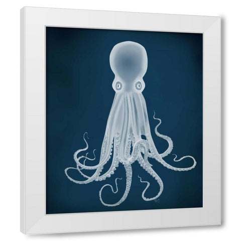 Octopus 8, White on Blue White Modern Wood Framed Art Print by Fab Funky