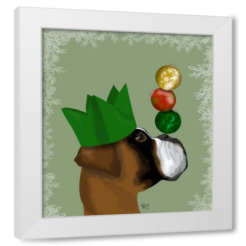 Boxer, Party Trick Baubles White Modern Wood Framed Art Print by Fab Funky