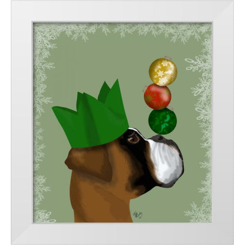 Boxer, Party Trick Baubles White Modern Wood Framed Art Print by Fab Funky