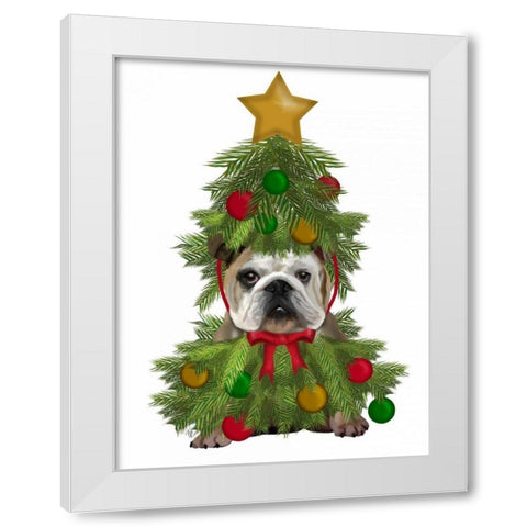 English Bulldog, Christmas Tree Costume White Modern Wood Framed Art Print by Fab Funky