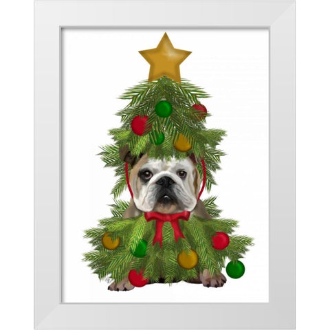 English Bulldog, Christmas Tree Costume White Modern Wood Framed Art Print by Fab Funky