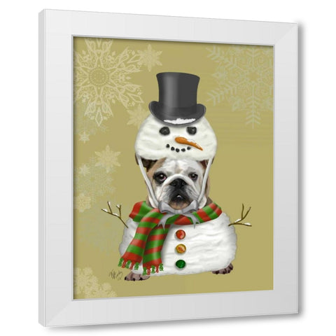 English Bulldog, Snowman Costume White Modern Wood Framed Art Print by Fab Funky