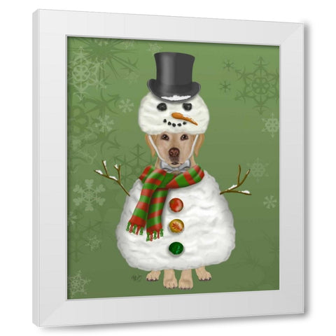 Yellow Labrador, Snowman Costume White Modern Wood Framed Art Print by Fab Funky