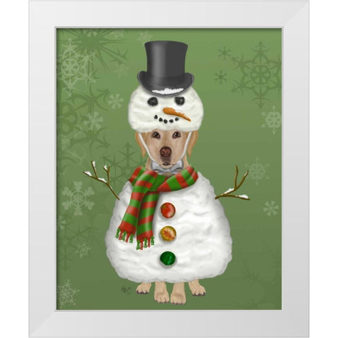 Yellow Labrador, Snowman Costume White Modern Wood Framed Art Print by Fab Funky