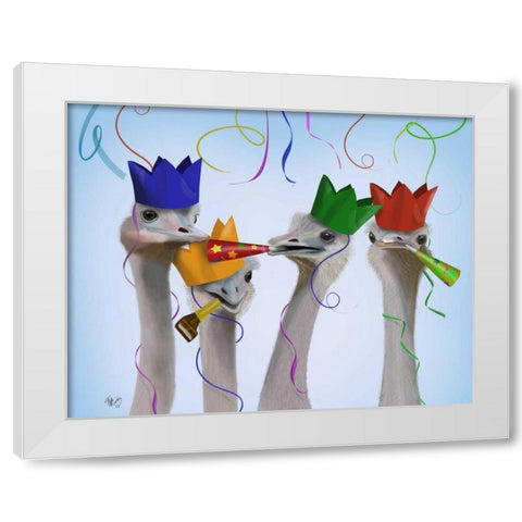 Ostrich, Party Gals White Modern Wood Framed Art Print by Fab Funky
