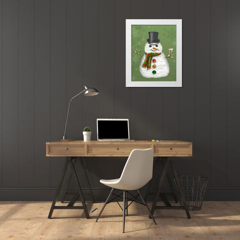 Snowman Selfie White Modern Wood Framed Art Print by Fab Funky