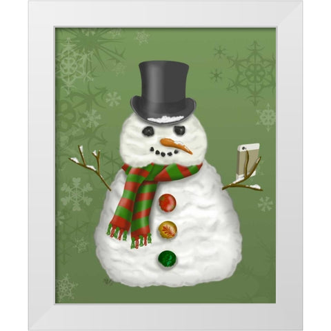 Snowman Selfie White Modern Wood Framed Art Print by Fab Funky