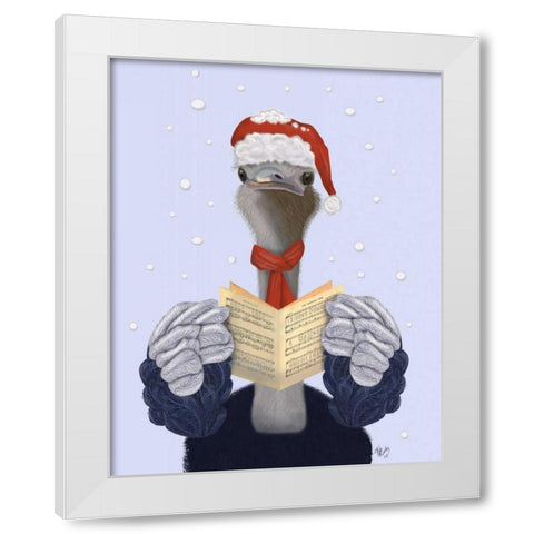 Ostrich, Carol Singing White Modern Wood Framed Art Print by Fab Funky