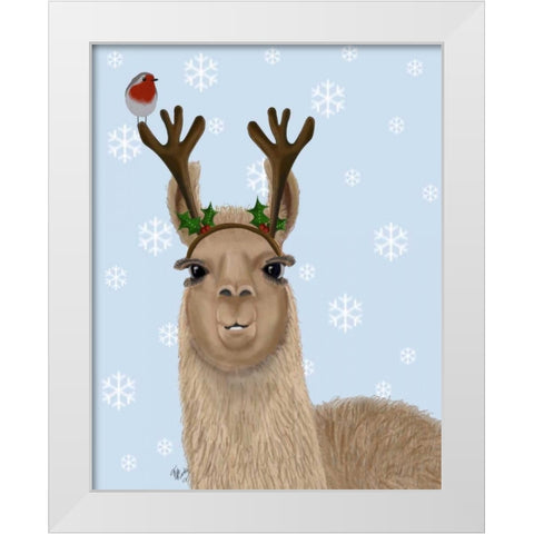 Llama, Antlers White Modern Wood Framed Art Print by Fab Funky