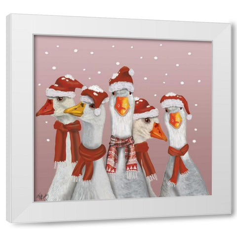 Christmas Gaggle of Geese White Modern Wood Framed Art Print by Fab Funky