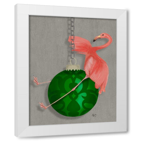 Flamingo Wrecking Ball White Modern Wood Framed Art Print by Fab Funky