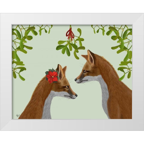 Foxes and Mistletoe White Modern Wood Framed Art Print by Fab Funky