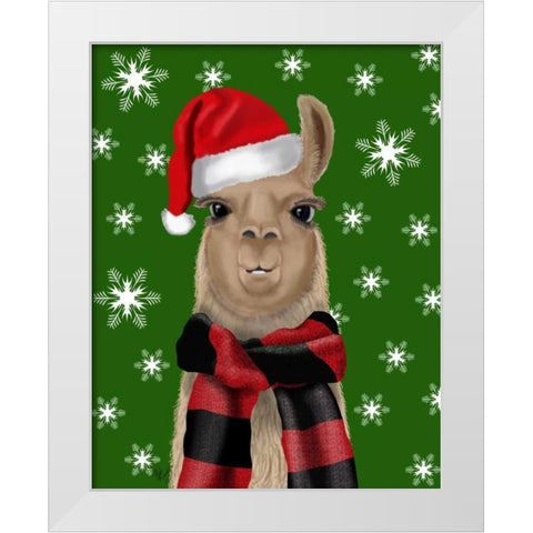 Llama, Christmas Hat White Modern Wood Framed Art Print by Fab Funky