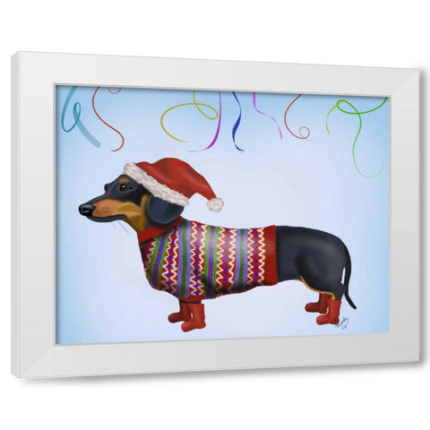Christmas Dachshund White Modern Wood Framed Art Print by Fab Funky