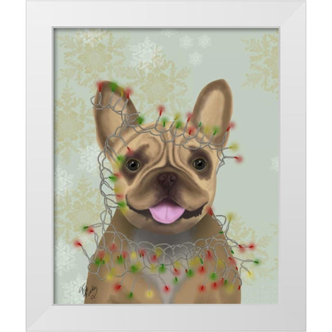French Bulldog, Christmas Lights 1 White Modern Wood Framed Art Print by Fab Funky