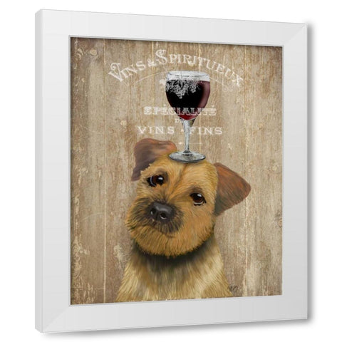 Dog Au Vin, Border Terrier White Modern Wood Framed Art Print by Fab Funky