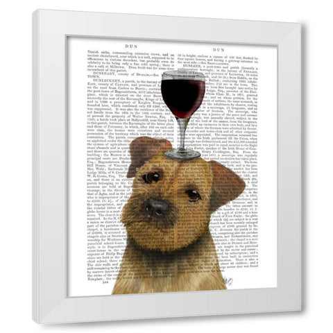 Dog Au Vin, Border Terrier White Modern Wood Framed Art Print by Fab Funky