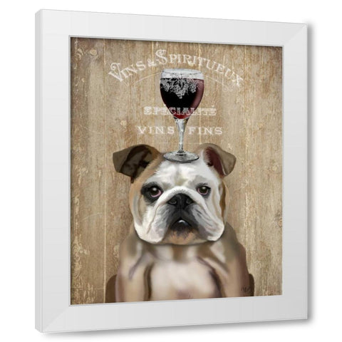 Dog Au Vin, English Bulldog White Modern Wood Framed Art Print by Fab Funky