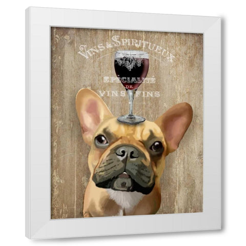 Dog Au Vin, French Bulldog White Modern Wood Framed Art Print by Fab Funky