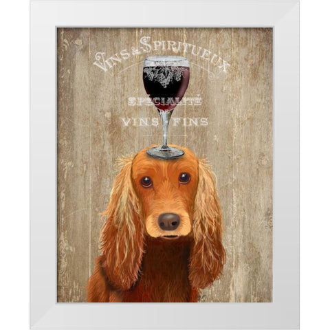 Dog Au Vin, Cocker Spaniel White Modern Wood Framed Art Print by Fab Funky
