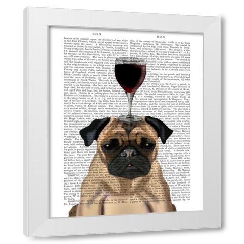 Dog Au Vin, Pug White Modern Wood Framed Art Print by Fab Funky