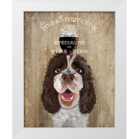 Dog Au Vin, Springer Spaniel White Modern Wood Framed Art Print by Fab Funky
