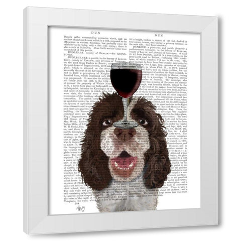Dog Au Vin, Springer Spaniel White Modern Wood Framed Art Print by Fab Funky
