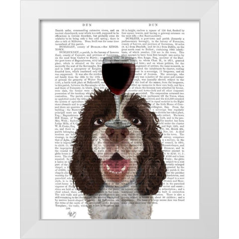 Dog Au Vin, Springer Spaniel White Modern Wood Framed Art Print by Fab Funky