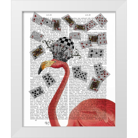 Flamingo and Cards White Modern Wood Framed Art Print by Fab Funky
