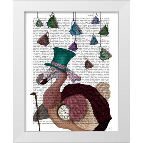 Dodo with Hanging Teacups White Modern Wood Framed Art Print by Fab Funky