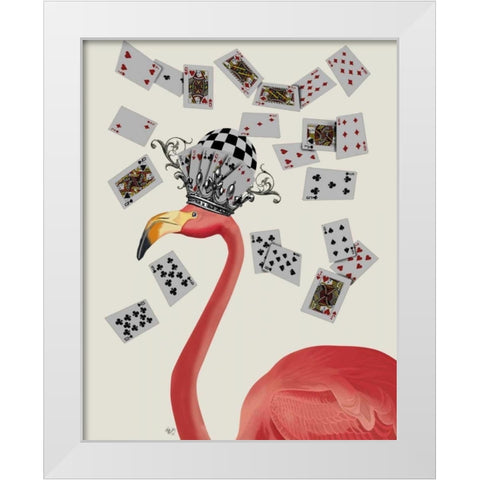 Flamingo and Cards White Modern Wood Framed Art Print by Fab Funky