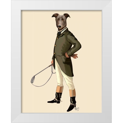 Greyhound Rider White Modern Wood Framed Art Print by Fab Funky