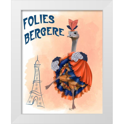 Ostrich, Can Can in Orange and Blue White Modern Wood Framed Art Print by Fab Funky