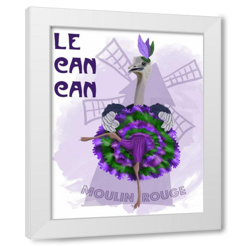 Ostrich, Can Can in Purple and Green White Modern Wood Framed Art Print by Fab Funky