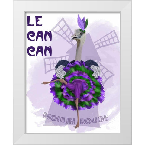 Ostrich, Can Can in Purple and Green White Modern Wood Framed Art Print by Fab Funky